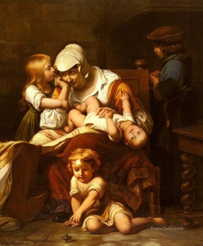  Mere Oil Painting - Juene Mere Et Ses Enfants histories Hippolyte Delaroche